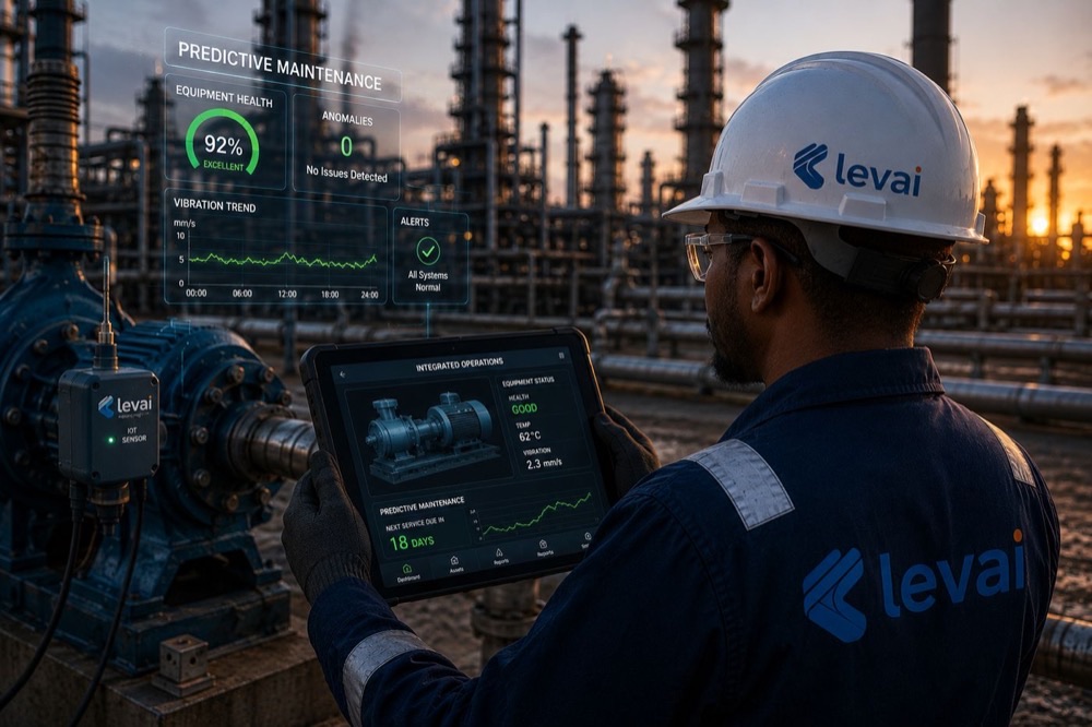 Field engineer viewing an augmented reality predictive maintenance overlay on a tablet